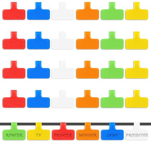24 PCS Cable Labels Tags, Ymapinc Cable Cord Labels Large Size for Organizing Wires and Identify Multicolored Handwriting Tags, Reusable with Multiple Uses