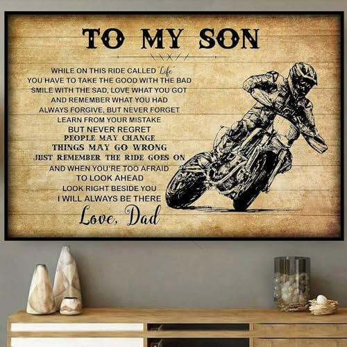 Vintage Metal Tin Sign to My Son Motocross Motorbike While On This Ride Called Life Love Wife Poster Tin Sign Poster Vintage Metal Signs for Bar Music Club Man Cave Room Wall Decor 12x8 Inch