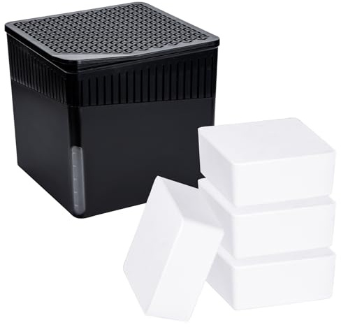 Raumentfeuchter Mod. Cube mit 4 x 1000 g Entfeuchter-Block (Calciumchlorid), nachfüllbar, 16,5 x 15,7 x 16,5 cm, Schwarz