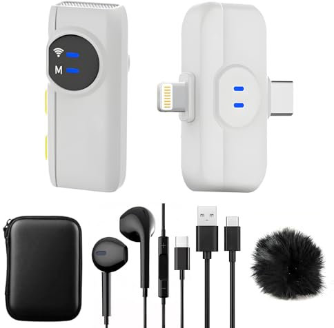 A5 Micro-cravate sans fil pour iPhone,Android, mini-micro à clip avec réduction de bruit,portée 100m,autonomie 10h,micro sans fil pour Youtube,vidéo,vlog,podcast,ASMR et streaming- Blanc (1 TX + 1 RX)