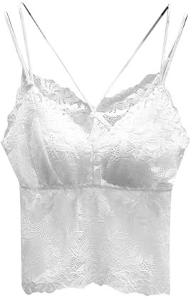 Top de encaje para mujer, sexy, cuello de pico, camiseta interior bralette, corsé ajustado, camiseta de tirantes corta, sujetador de verano, Blanco, XL