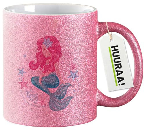 Huuraa Glitzer Kaffeebecher Meerjungfrau Fabelwesen Geschenk 330ml Pink Meerjungfrau Mitbringsel