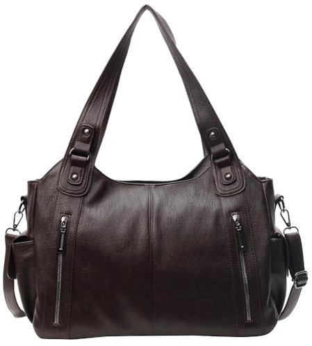 GSenhui Handtasche Vintage City Bag Tote Bag Damen Große Schultertasche PU Leder Uni Tasche Punk-Stil Umhängetasche Slouchy Braune für Schule Reisen
