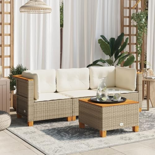 IKAYAA Gartensofa 3 Sitzer Balkon Sofa Balkon Couch Lounge Sofa Balkon Lounge Klein Balkonmöbel Rattansofa Outdoor Sitzbank Gartenmöbel Set 3-Sitzer Type-1 Beige und Weiß