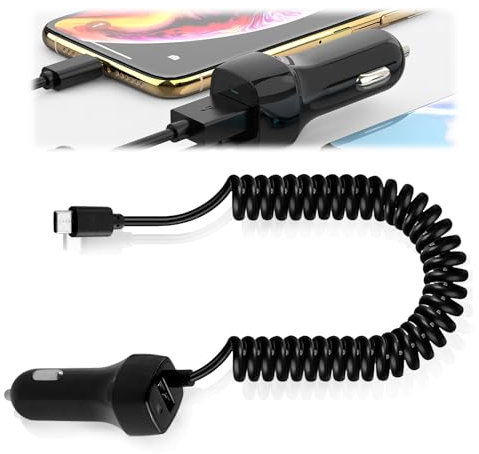 Caricabatteria da auto universale USB-C 3,1 A 15 W a doppia porta con cavo da 1 m, compatibile con dispositivi USB-C, ingresso DC 12 V-24 V, ricarica rapida, design morbido