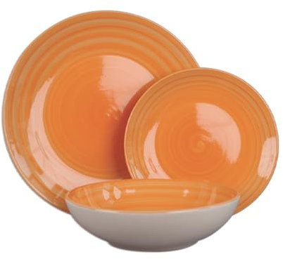 Ma Maison Tafelservice 18-teilig für 6 Personen - Keramikteller, 6 flache Teller, 6 Dessertteller, 6 Dessertteller, 6 Suppenteller - buntes Geschirr in Orange