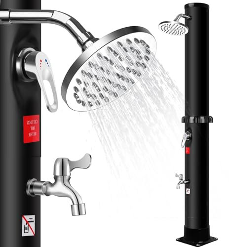 Douche Solaire Exterieure 35L avec Pommeau de Douche Rotatif, Douche à Pied et Thermomètre intégré, Douche de Jardin Piscine sans Raccordement électrique, 60°C Max, Noir