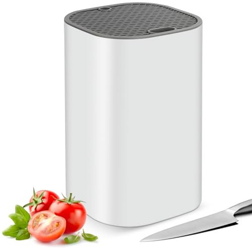 Voency Ceppo portacoltelli senza coltello, universale, quadrato, con 21 fessure e design di scarico, adatto per tutti i coltelli da cucina, bianco
