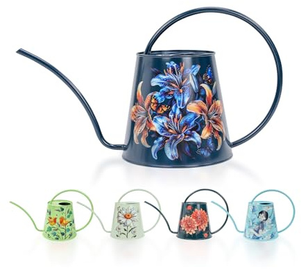 Berry&Bird Edelstahl-Gießkanne – für drinnen und draußen, große Gießflasche mit langem Auslauf, kein Tropfen, Zimmerpflanzengießkanne für Blumen, Bonsai, Sukkulenten (2 l/Lilie)