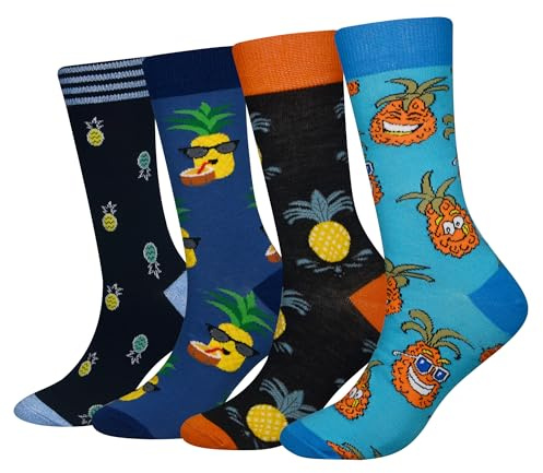 Cansok EUR 42-46 Lot de 4 paires de chaussettes fantaisie pour Homme Motif Ananas Fruit