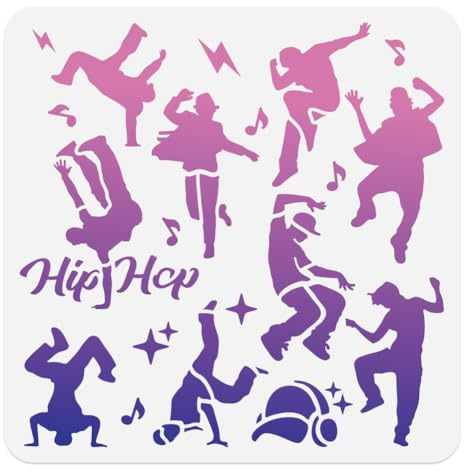 DOODLREAM Hip Hop Tänzer Wandschablonenvorlage 30x30 cm Wiederverwendbare Kunststoffschablonen Zum Malen Auf Holz Wänden Böden Stoffen Glas Break Dancer Muster DIY Home Decor Craft Schablone