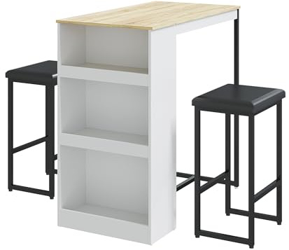 Gyger 3-teiliges Esstisch-Set mit 3 Ablagen, Bartisch und kleinem Küchentisch für 2 Personen, Holztisch-Set für Küche, Esszimmer, Inseltisch, Eiche