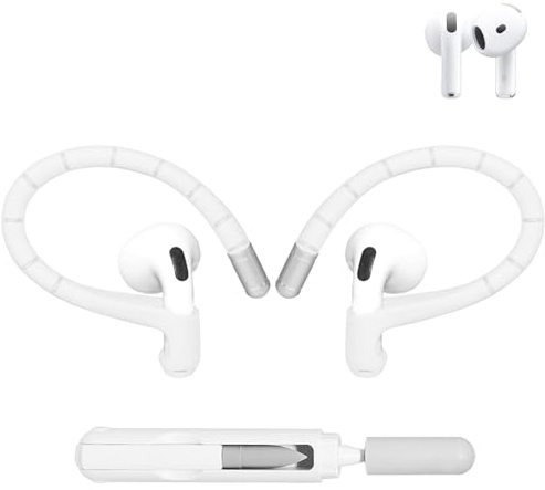 Aiivioll Memory Ear Hooks for AirPods Pro 2, AirPods Pro, AirPods 3, AirPods 4 (with Anti-Lost Cord), Built-in Memory Wire, Non-Slip Sports Accessories, Ear Hooks (White)