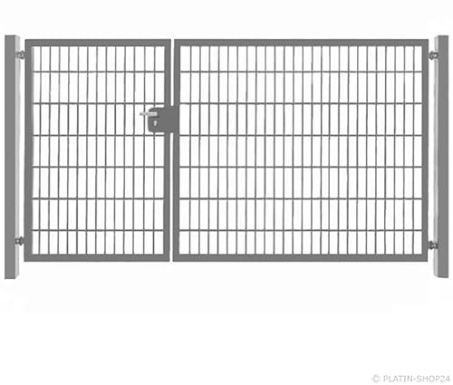 Einfahrtstor 2-flügelig asymmetrisch Verzinkt Tor Doppeltor Gartentor 400x103 cm mit Pfosten