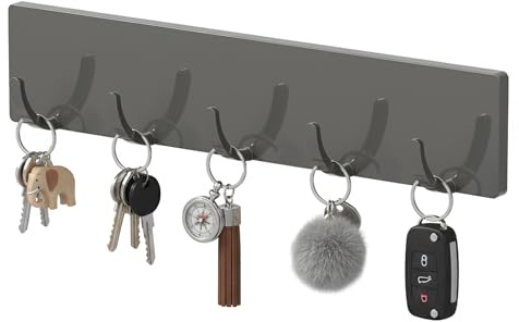 Toski Schlüsselbrett ohne bohren, Schlüsselhaken mit 5 Haken Starkem Grau | Schlüsselhalter mit Klebrigem Kleber ohne Spuren, Schlüsselleiste für Wohnzimmer Küche, Home, Schlüssel Aufbewahrung, Modern