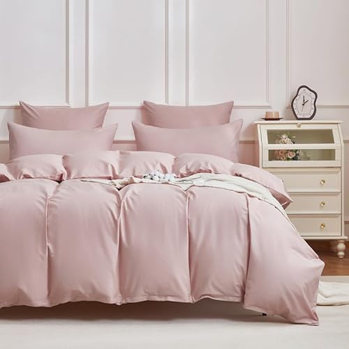 Gezu Housse de Couette Satin de Coton 220x240cm Rose 100% Coton Respirant | Parure de Lit 220x240 Adulte Naturel Coton à Fibres Longues Linge de Lit avec Fermeture Éclair avec 2 Taies d'oreiller 65x65