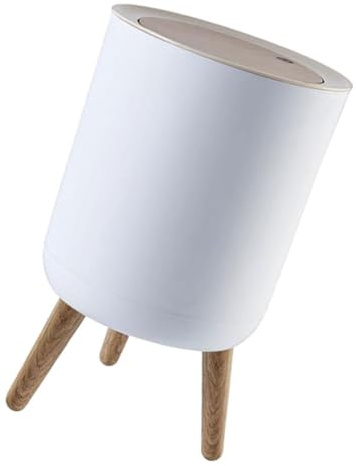 LOPUNER Poubelle à Pédale Design Bois Grain avec Couvercle Pression Poubelle Blanche Haute Capacité pour Salle de Bain Cuisine et Chambre Sécurisée et Facile à Utiliser
