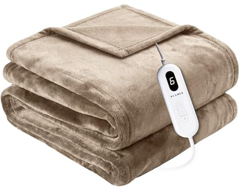 KLAMER Wärmedecke elektrisch 180x130 cm für Bett, Sofa und Büro, 9 Stufen | Angenehme Haptik und 160 Watt Heizleistung für Herbst und Winter. Das 150 cm lange Kabel lässt genügend Bewegungsspielraum