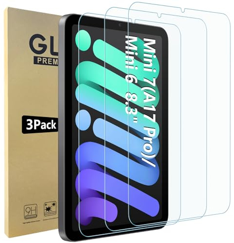 Bigqin 3 Pezzi Pellicola Protettiva Compatibile con iPad Mini 7(A17 Pro)/ Mini 6 8.3, Ultra HD Vetro Temperato Film, Pellicola Schermo Protezione Scratch Resistente