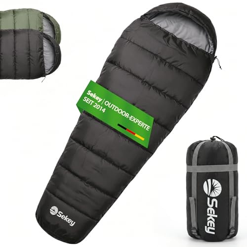 Sekey Saco de Dormir Momia Adulto, 0,9 kg/1,6 kg, Saco Dormir Verano/Invierno, Ultraligero y Compacto, con Cremallera Anti-atrapamiento, Impermeable y Antidesgarros, Camping y Viaje, 220x80x50 cm