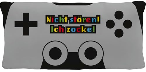 Sheepworld Plüschkissen Motiv Zocken | kleines Kissen mit Wendemotiv, 40 cm x 20 cm | Dekokissen, Geschenk | 74859