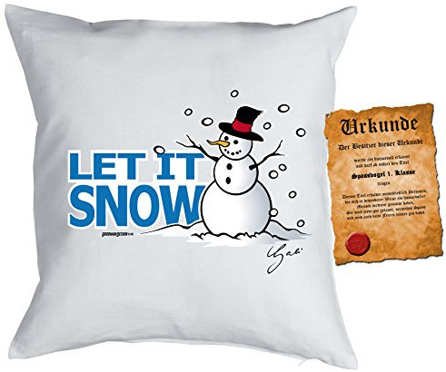 Kissen Weihnachten Deko Winter Schneemann : Let it snow - Kissen mit Füllung - mit Urkunde - Farbe: weiss