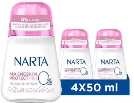 Narta Magnesium Protect Deodorant für Damen, 48 Stunden, 4 x 50 ml