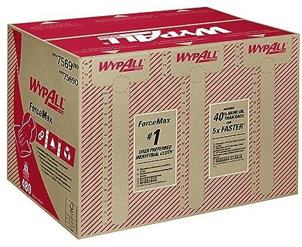 WypAll ForceMax Industrie-Wischtücher 7569 – 1 Box mit 480 Tüchern, 1-lagig, grau