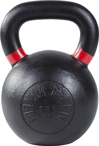 GORILLA SPORTS® Kettlebell 4–32 kg, Gusseisen, Schwarz mit Farbmarkierungen | Mit abgeflachter Unterseite und griffiger Struktur; Kugelhantel, Kugelgewicht, Schwunghantel, Rundhantel, Krafttraining