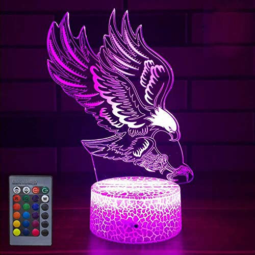 YTDZLTD Kreative 3D Adler Nacht Licht 16 Farben Andern Sich Fernbedienung USB-Strom Touch Schalter Dekor Lampe Optische Täuschung Lampe LED Lampe Tisch Kinder Brithday Weihnachten Geschenke