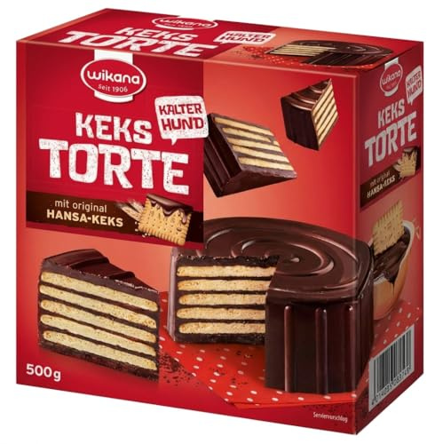 Wikana Kalter Hund 500g - Klassische Kekstorte - Schoko Kuchen mit Keksen | Traditioneller Geburtstagskuchen - Servierfertige Schokoladentorte ohne Backen genießen