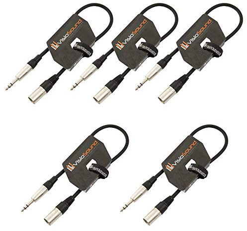 VisioSound 5 x Male XLR to 6.35mm Stereo TRS Jack Lead/Balanced Signal/Audio Patch Cable (Black, 0.5m, Pack of 5)