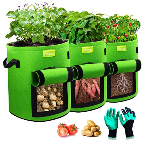 LESDOI 7 Gallonen (27L) kartoffel pflanzsack, pflanzsäcke Kartoffeln aus Vlies Stoff, Doppelseitiges Klettfensterdesign, Pflanztaschen kartoffelsack mit Griffe für Tomaten,Kartoffeln, Pflanzen