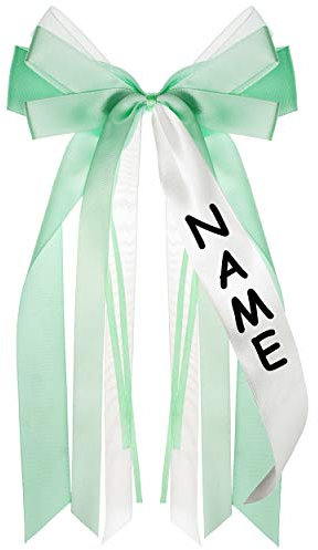 alles-meine.de GmbH Geschenkschleife/Schleife Farbwahl Junge & Mädchen - inkl. Name - 30 cm lang u. 15 cm breit - mit edlen Satin Bändern + Tüllband - Geschenkband - für Ge..