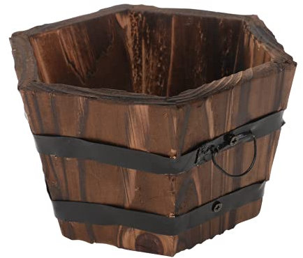 Cabilock Blumentopf Holzeimer Holzkübel Blumenkübel Vintage Pflanzgefäß Holzfass Blumenkasten Retro Fass Blumen Übertopf Rustikale Blumen Behälter Zuhause Balkon Garten Deko