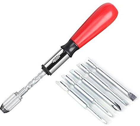 CRGANGZY - Cacciavite a spirale, cacciavite a cricchetto a spinta, set di cacciaviti a cricchetto 6 in 1, semi-automatico (rosso)