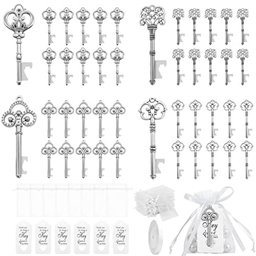 GEERDAN Ouvre Bouteilles Lot de 40, Vintage Porte Clef Decapsuleur, Kit de Décoration pour Cadeaux pour Invités à un Mariage ou une Fête (Argent)