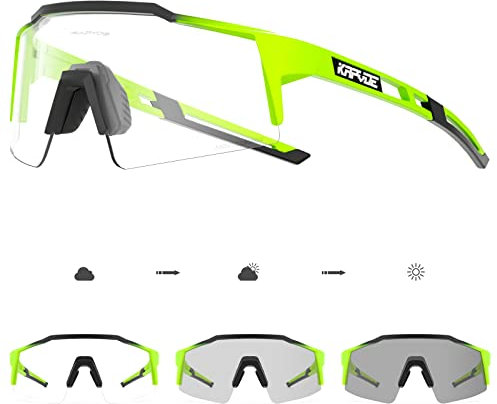 KAPVOE Photochromatische Selbsttönend Fahrradbrille TR90 Rahmen für Herren Damen Klar Sportsonnenbrille Sport Radfahren MTB Radbrille Fahren Sportbrille Baseball Laufen klar Grün 09