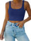 REORIA Damen Crop Top elegant Corset Top Neckholder Top Aesthetic Sport Sommer Tops Dunkelblau M