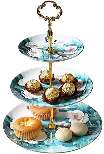 SMSOM 3 Tier-Cupcake-Stand, Dessert-Ständer, Bone China Terred Serving-Ständer, Dessert-Turm-Tablett for Teeparty, Baby-Dusche und Hochzeit