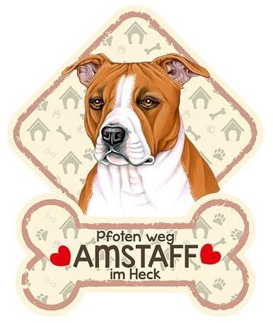 power gift Amstaff - Hundeschild für die Autoscheibe mit Saugnäpfen. Schild für Auto mit passenden Kurztext. Auffälliges Kunststoff Hunde Autoschild. Warnschild. Mach Dein Auto Cooler und sicherer.