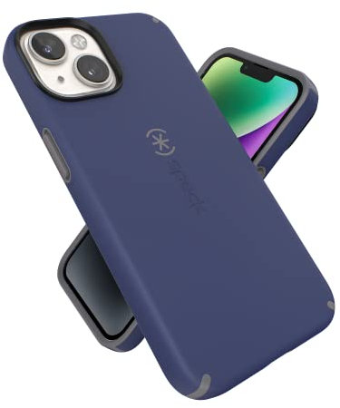 Speck iPhone 14 & iPhone 13 Hülle - Schlanke Handyhülle mit Fallschutz, Kratzfest mit weicher Haptik für 6,1 Zoll iPhones - Zweilagige Hülle, Preußischblau/Wolkengrau CandyShell Pro
