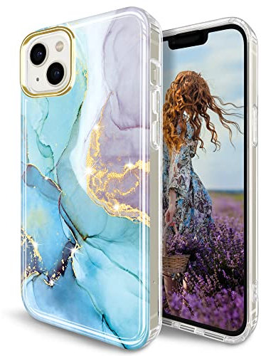 JIAXIUFEN iPhone 14 Hülle Handyhülle iPhone 14 TPU Silikon Schutzhülle Handytasche Handy Hülle für iPhone 14 2022 6.1 - Marmor Mint Purple