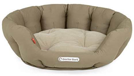 Doctor Bark - Hundebett rund - kuscheliger Hundekorb für größere Hunde mit orthopädischem Wendekissen - Waschbar bis 95°C - Made in Germany (L - 60x50 cm, Goldbraun)