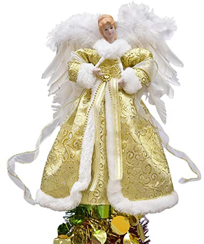 Engel Weihnachtsbaumspitze, 31cm Beleuchtete Christbaumspitze, Engel Baumspitze Weihnachtsbaum Ornamente, Tannenbaumspitze Baumschmuck Glitzer Engel Weihnachtsdeko Baum-Spitzenengel Figur