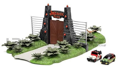 Jurassic Park 30th Anniversary Jurassic Gate Nano Scene Diorama w/ Two 1.65 Die-Cast Cars, Toys for Kids and Adults