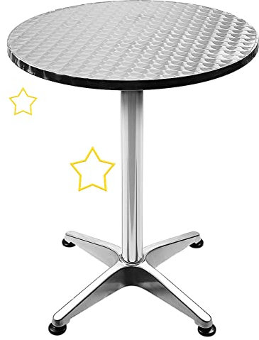 LANTUS Mesa de Bar/Cocina, Comedor Bistro de Aluminio, Bandeja de Acero Inoxidable (60 x 60 x 70/110 cm Redonda)