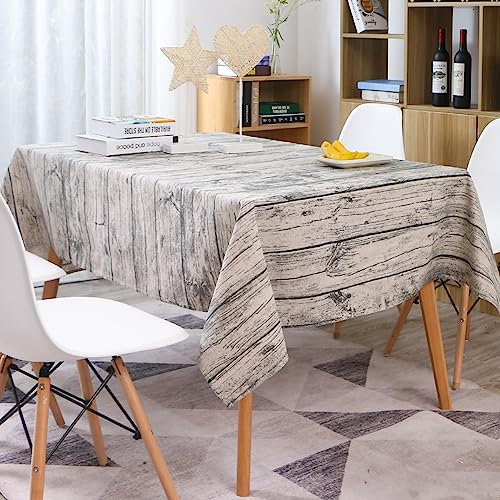 Novetec Tischdecke Holz Leinenoptik Tischtuch Abwischbar Fleckschutz Leinendecke Tischwäsche für Draussen Garten Esszimmer Party und Festen