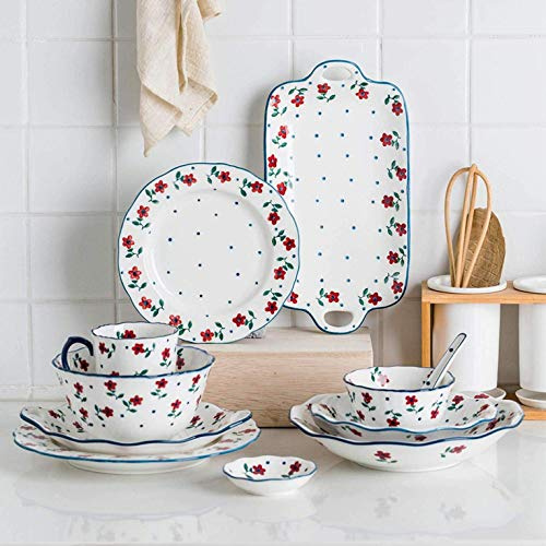 Ensemble de Vaisselle/Assiette/Bol, 9 pièces Petit Service de Table en céramique de carthame Peint à la Main