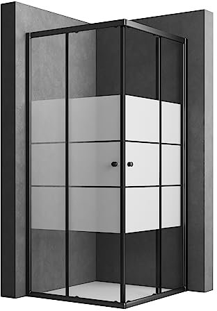 Duschkabine 90x90x185cm Eckeinstieg Duschkabine Schwarz Gestreift Schiebetür Duschabtrennung Doppel Schiebetür 6mm Sicherheitsglas